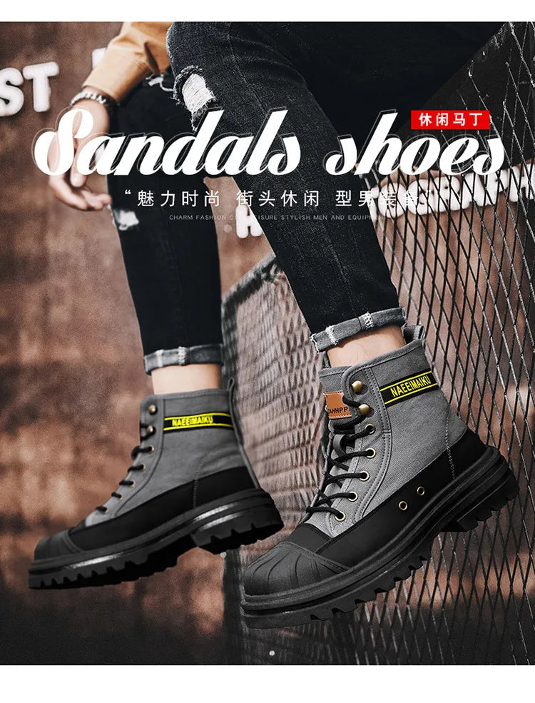 Boots Men's Shoes  Autumn and Winter Breathable High-top Boots Heightened Thick-soled All Match Canvas Casual Shoes Mens Boots
