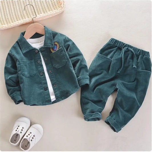 Children's Set 2024 New Spring Autumn Boys Girls Korean Edition Fashion Corduroy Solid Color Polo Shirt+Pants Sports Set 0-4Y