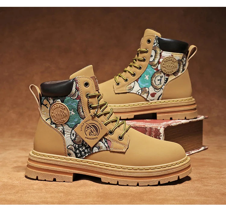 New Men's Boots Designer Luxury Men Working Boots High Tops Platform Leather Shoes for Men British style Motorcycle Botas Hombre