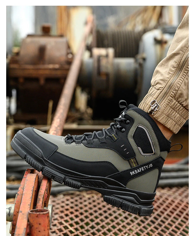 Men's High Top Work Safety Boots with Steel Toe - Anti-Smash, Durable, Protective & Comfortable for Industrial and Outdoor Use