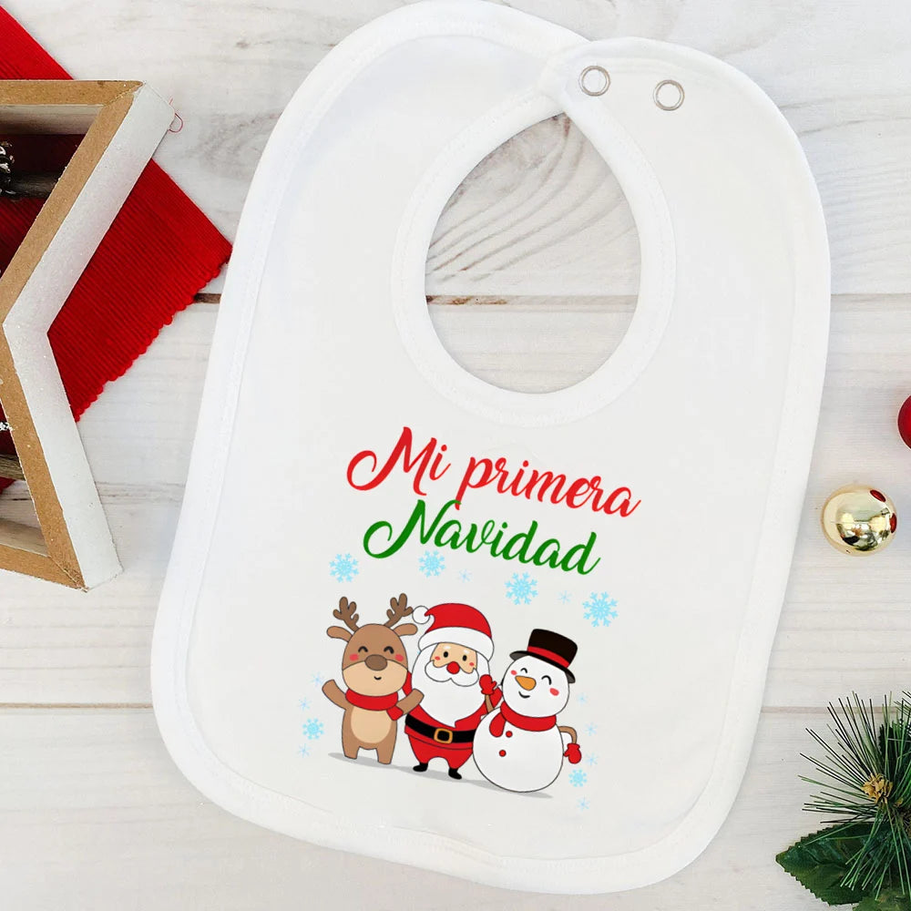 My First Christmas Deer Spanish Printed Baby Bib Bibs Christmas Party Girl Boy Newborn Cotton Saliva Towel Infant Christmas Gift