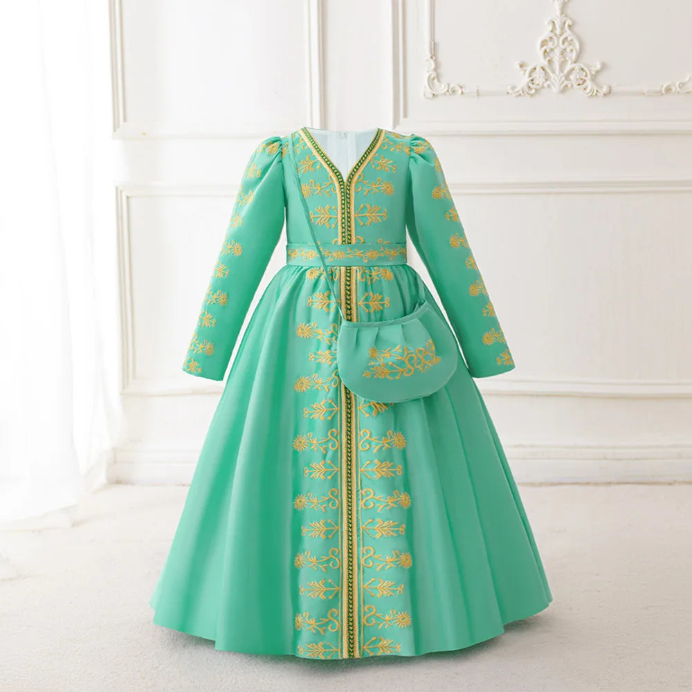 Muslim Ramadan Prayer Gowns Party Girls Dress Long Sleeve Robe Arabic Dubai Abaya Girls Dresses Eid Child Holiday Prom Costumes