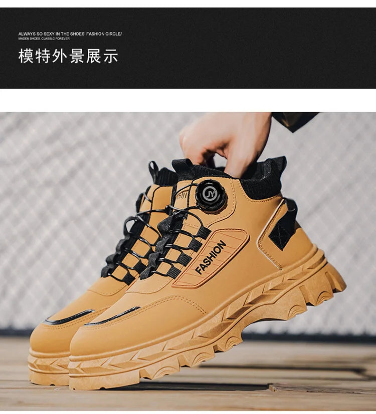 British Style Men's High Boots Fashion Outdoor Comfortable Work Boots Autumn Winter Mens Non-slip Wear-resistant Platform Boots
