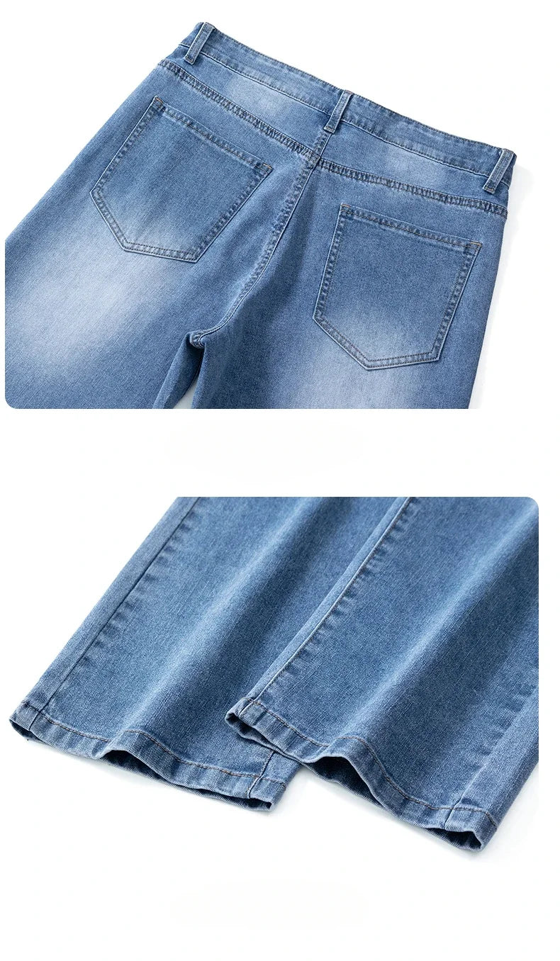 Summer Thin Straight Jeans Men's Clothing Soft Breathable Trousers Male Brand Comfortable Business Loose Denim Pants