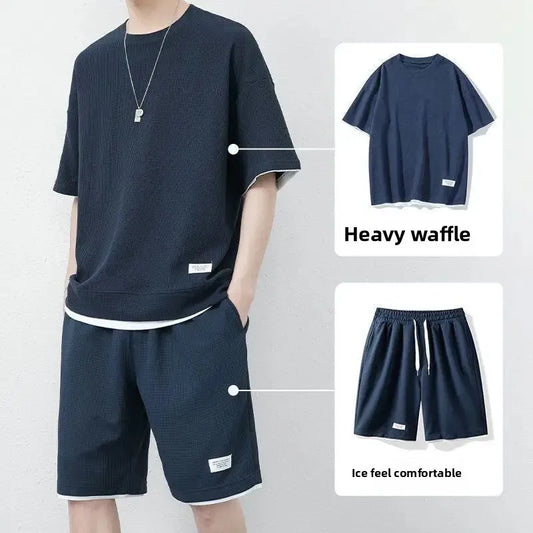 Casual Short Sleeve Sportswear Set for Men Summer Large Size Teenagers T-Shirt And Shorts Combo Comfortable Breathable Men's Out