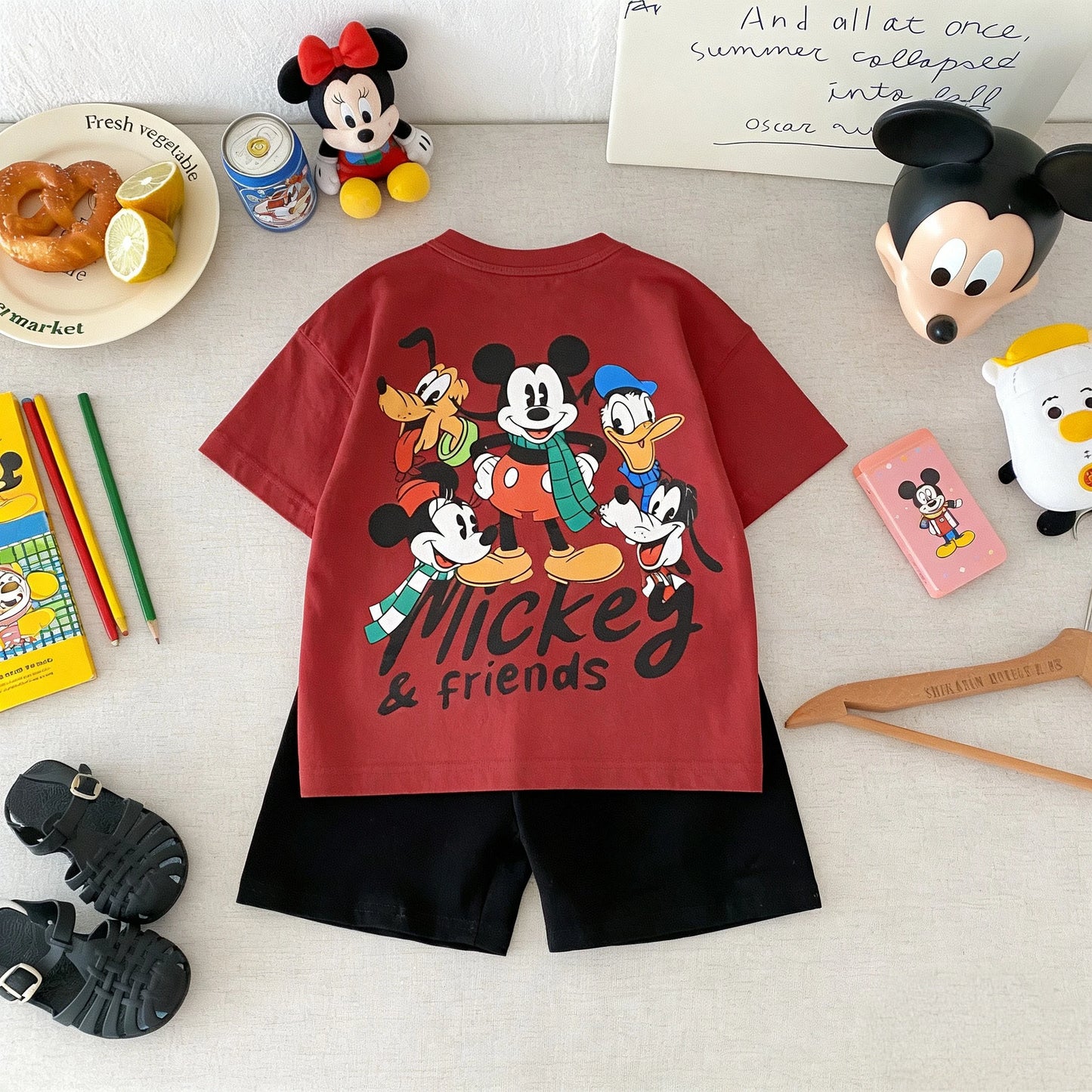 Cartoon Mickey Short Sleeve Suit Boys Clothes Summer Casual Kids Tracksuits Children T-shirt + Shorts 2piece/set Costume Outfits