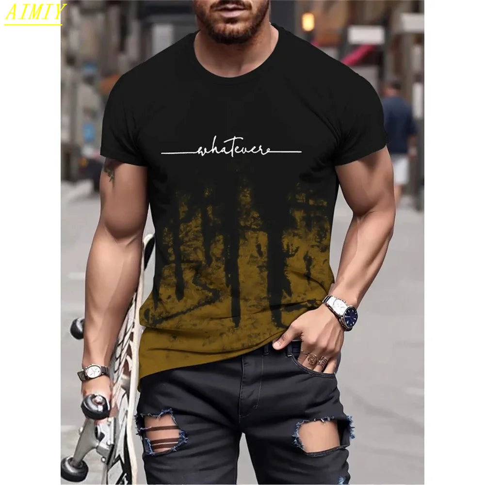 Fashion Summer 3D Stripe Letter Print Men's T Shirt Hip Hop Trend Harajuku Streetwear Casual O-neck Oversized T-shirts Men Tops