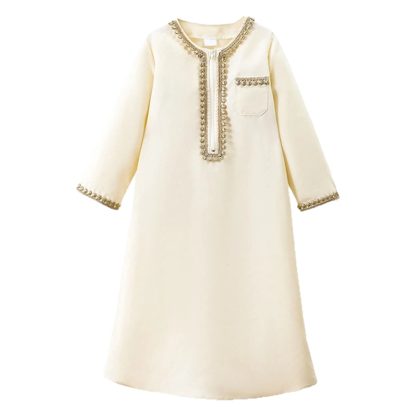 Muslim Boys Robe Kids Arabic Islamic Abaya Kaftan Prayer Clothing Long Sleeve Embroidered Zipper Gown Top Ramadan Eid Thobe