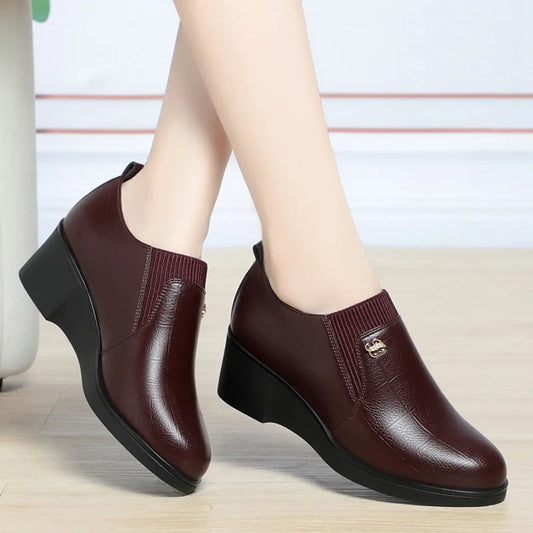 2025 New Women's Shoes Fashion Platform Wedge Shoes Soft Leather Shoes for Women Slip-On Loafers Office Work Shoe Zapatos Mujer