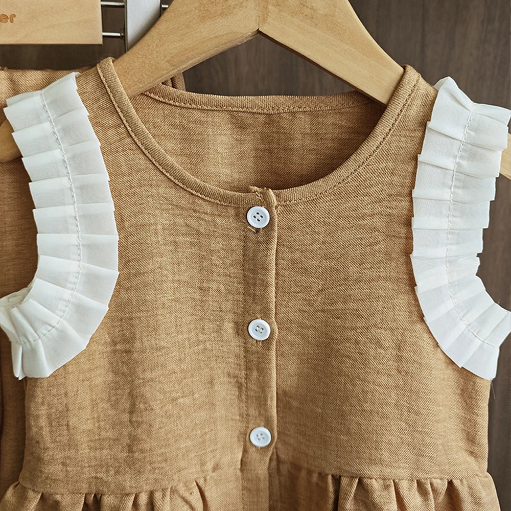 Bear Leader Korean Version Kids Clothes Girls Blue Imitation Denim Suit Summer New Sleeveless Top+Wide Leg Pants Two-piece Set