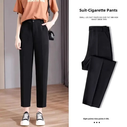 Casual High-waisted Slimming Straight-leg Pants Draped Spring Autumn Black Suit Pants For Women 2024