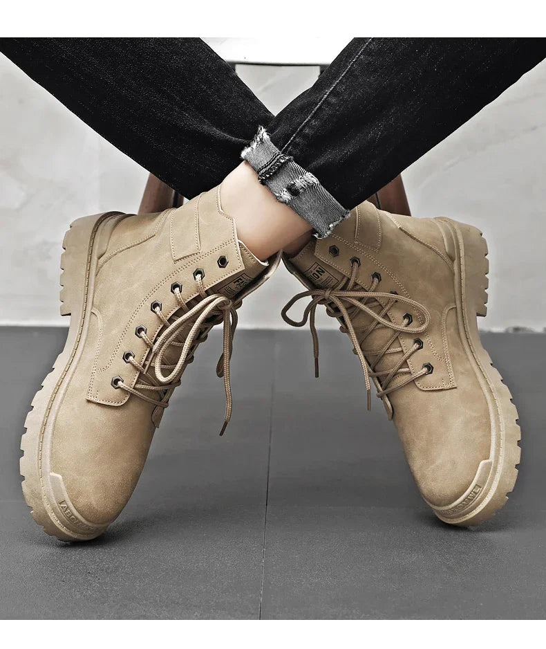 Men's Boots Fashion Motorcycle Ankle Boot New High Top Leather Boots for Men Non Slip Platform Work Safety Boot Botas Hombre