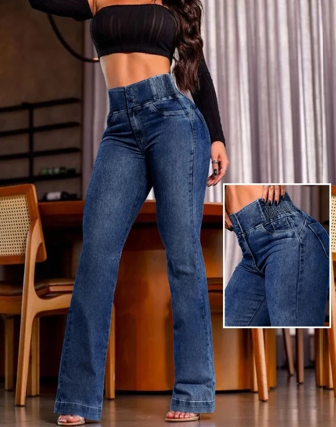 Back button button, front high waisted jeans, women's fashion trend, spring/summer 2025 new women's clothing