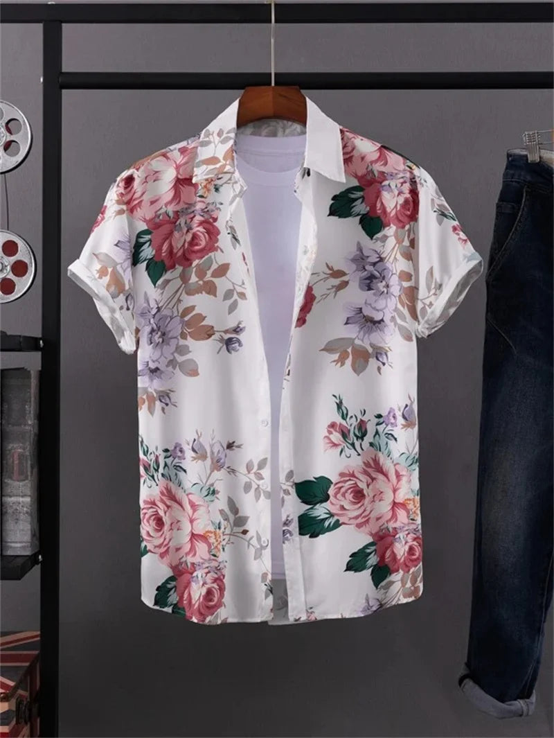 Hawaiian 3D Plant Shirt Men's Beach Vacation Tops Street Leisure Outdoor Clothing Men's Summer Fashion Short Sleeve Shirts