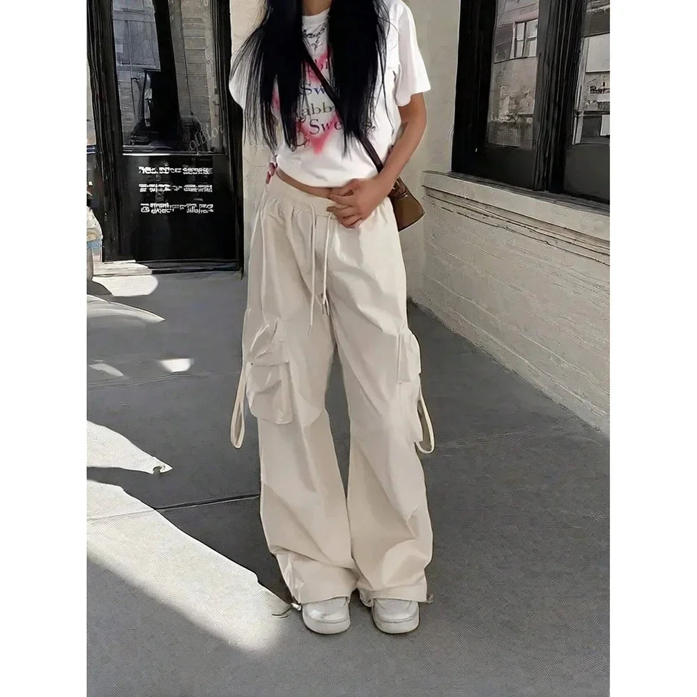 Korean Style Casual Workwear Pants Women's Loose Wide Leg Trousers Straight Cut Drapey Cuffed Long Trousers Fashionable Versatil