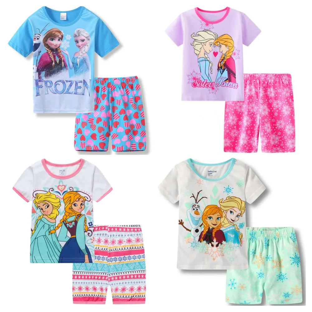 New Summer Kids Set Anna Elsa Set Cartoon Pajamas Baby Girl Clothes Ice and Snow Queen Home Wear Childrens Sets