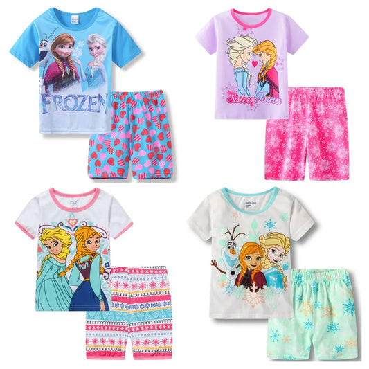 New Summer Kids Set Anna Elsa Set Cartoon Pajamas Baby Girl Clothes Ice and Snow Queen Home Wear Childrens Sets