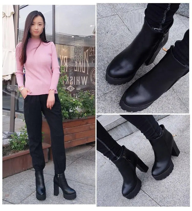 Super High Heel Boots High Heel Shoes Thick Heel Short Boots Autumn Winter 2025New Waterproof Platform Single Boot Women Boots