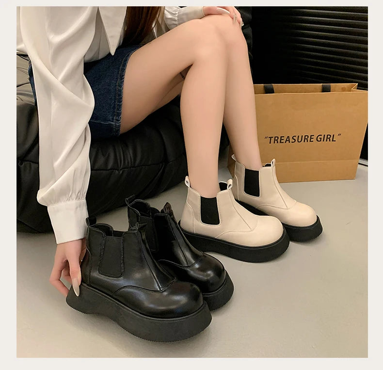 Fall New Style Thick-soled Women's Fashionable Boots, Retro Big-head Short Boots, Anti-slip and Wear-resistant Outdoor Boots