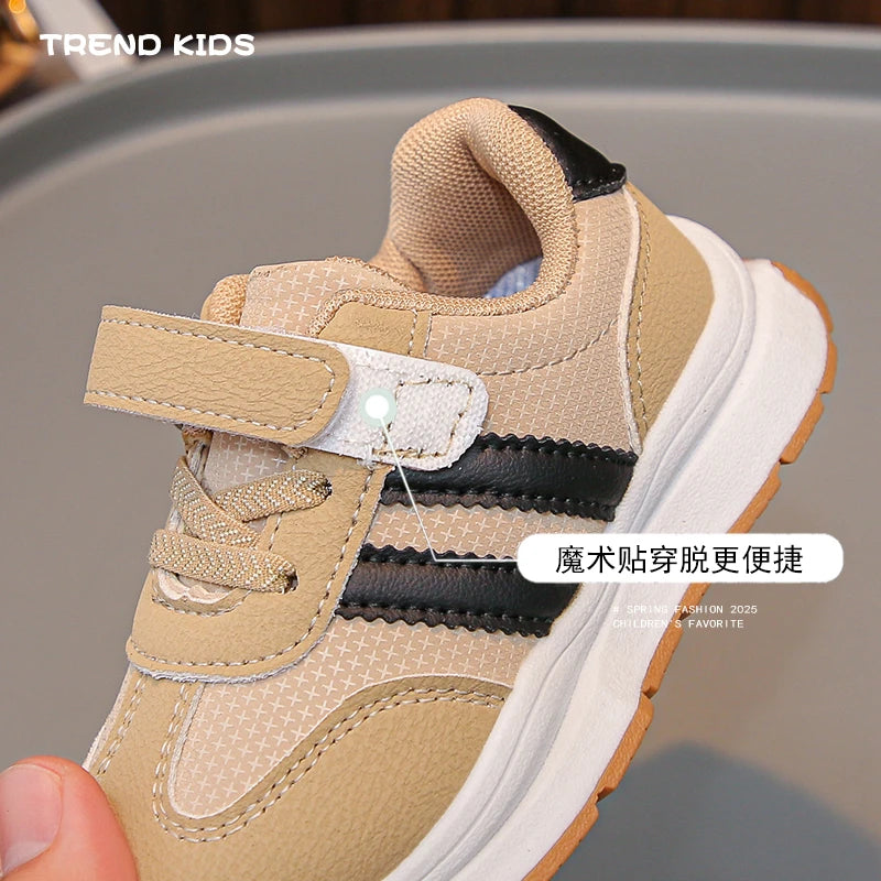 Children's Sneakers 0-8 Years Old Blue Leather Boys Girls Single Shoes Four Seasons Models Soft Non-slip Kids Walking Shoes