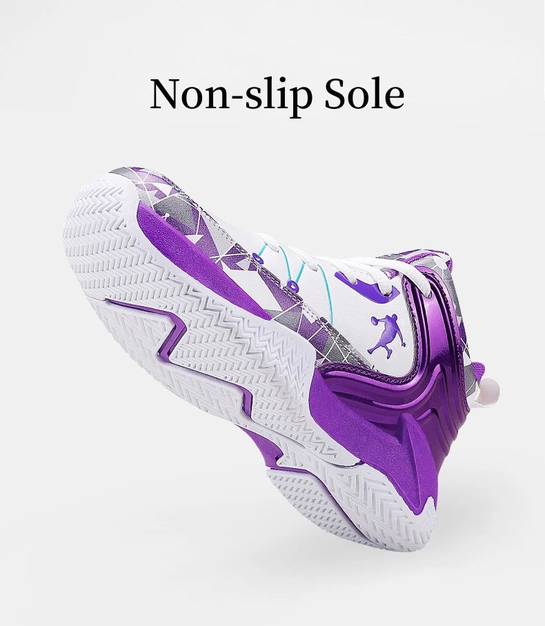 Hot Sale Basketball Shoes For Children Fashion Design Purple Children's Basketball Sneakers High Top Lace-up Kids Sports Shoes