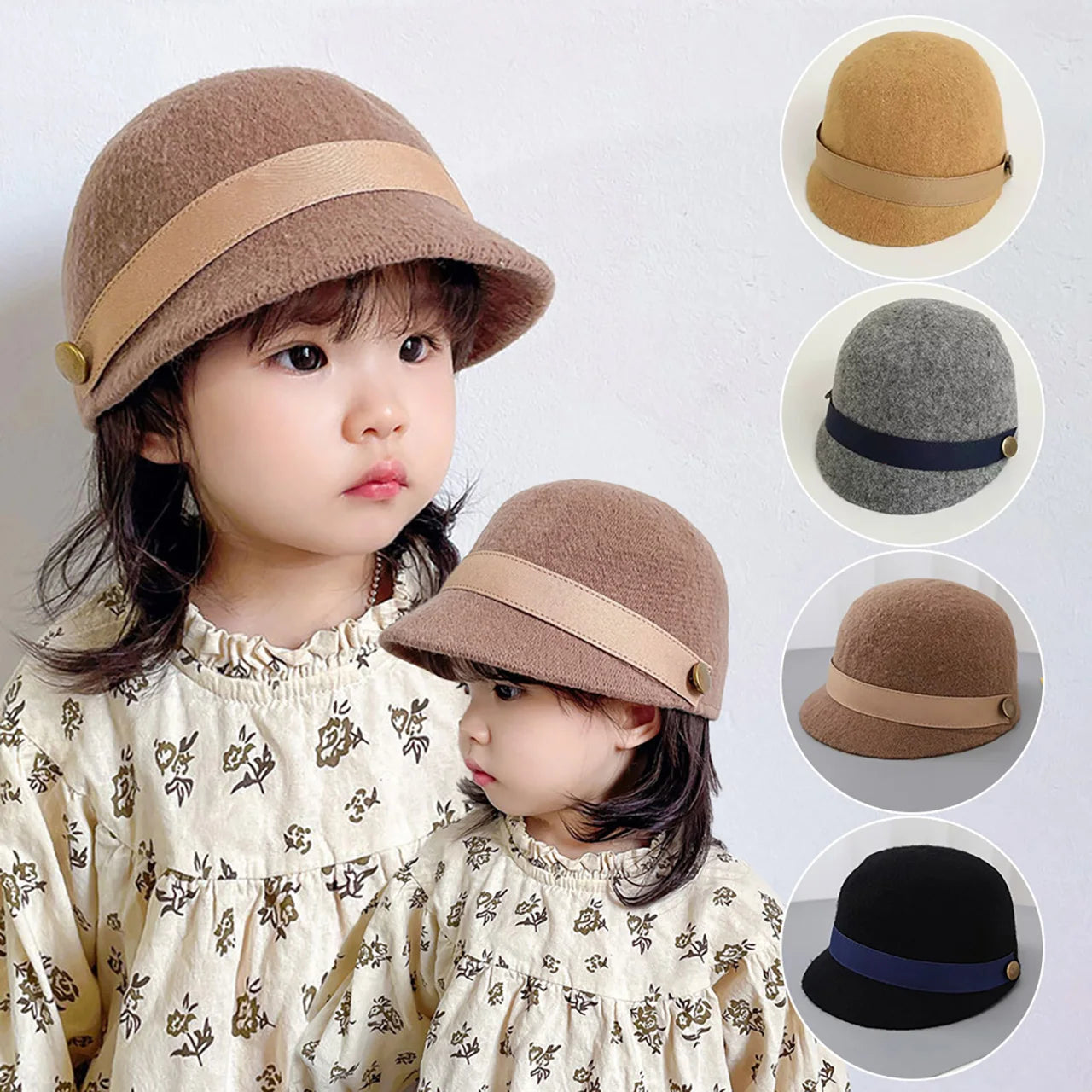 Winter Warm Baby Equestrian Hat Vintage Baby Boy Girl Wool Caps Cute Toddler Short Brim Duck Tongue Cap