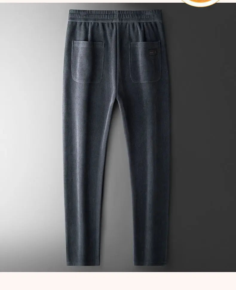 Men's Loose Straight Leg Fleece Lined Thickened Warm Casual Pants Autumn Winter Dad Pants Comfortable Polyester Fiber