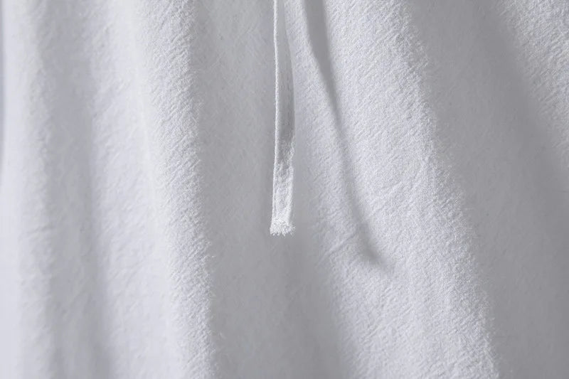 Men Cotton Linen Lace Up Long Sleeve Solid Blouse Shirts Summer Male Solid Loose Pullover Blouse Tops ARJ-A1776