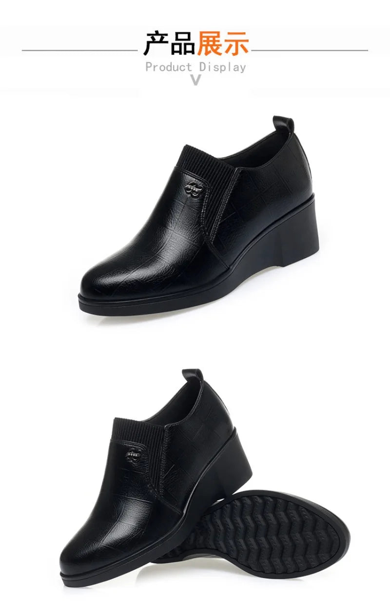 2025 New Women's Shoes Fashion Platform Wedge Shoes Soft Leather Shoes for Women Slip-On Loafers Office Work Shoe Zapatos Mujer