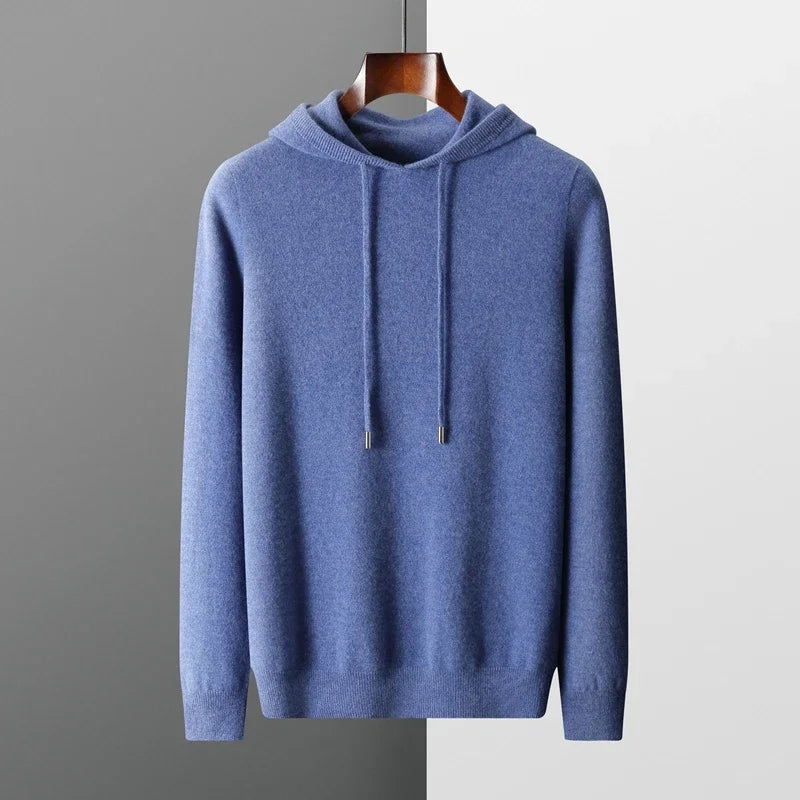 Men's One-piece ready-to-wear Hoodie 100% Merino Wool Knitted Sweatshirt Autumn Winter Casual Large Top Long Sleeved