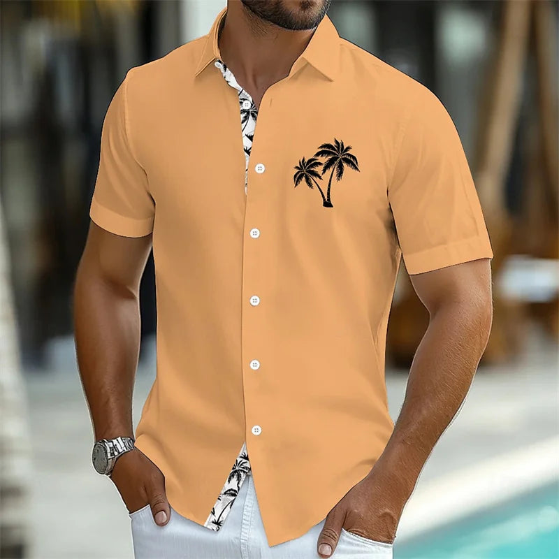 Men's summer tropical plant button coconut pattern Hawaiian short-sleeved beach shirt vacation daily wear fashionable casual