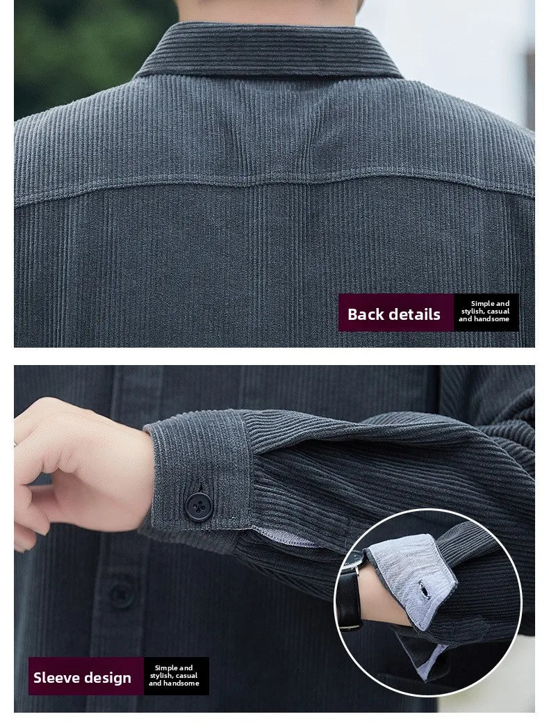 Corduroy Long Sleeve Shirt Casual Slim Fit Youth Multi Pocket Wear Resistant Fashionable Spring Autumn Men's Outerwear