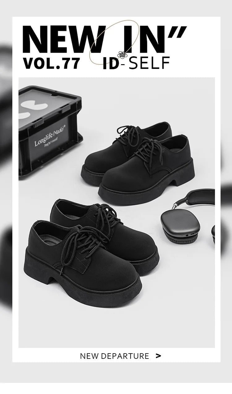 Classic British-Style Round-Toe Leather Shoes Non-Slip Comfortable Casual Dress Shoes Solid-Color Footwear for Youth Streetwear