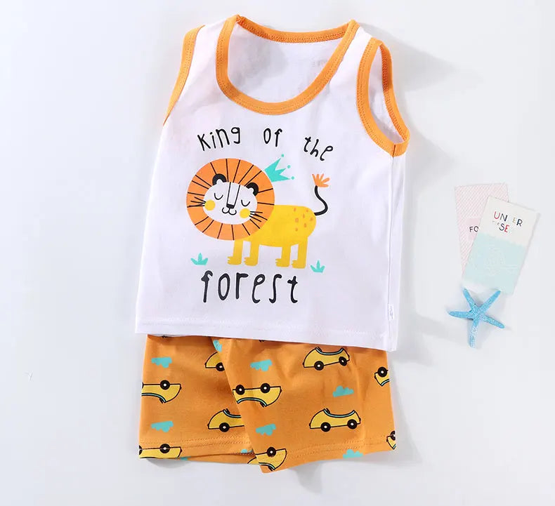 Children Sets Kids Vest Suit 2PCS Set Summer Cotton T-Shirt Girl Shorts Clothes Children Boys Girls Sleeveless Suit Wear Cloth