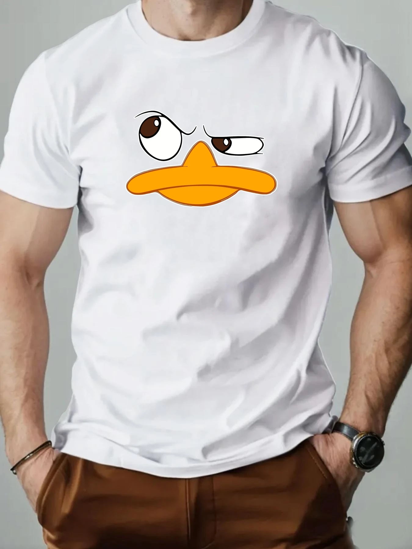 Men's T-Shirt Funny Duck Cartoon Pattern Print Summer Round Neck Breathable Casual Short Sleeve Fashion T Shirt