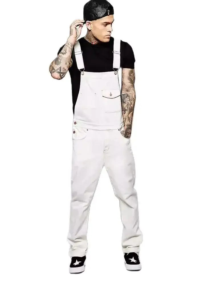 Mens Jeans 2024 Overalls Men Pockets Casual Loose Long Denim Pants Slim Splice Straight Rompers Autumn Plus Size Long Jeans Men