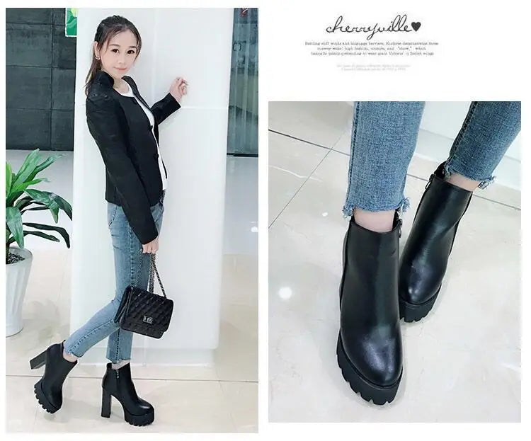 Super High Heel Boots High Heel Shoes Thick Heel Short Boots Autumn Winter 2025New Waterproof Platform Single Boot Women Boots