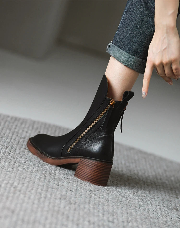 Women's Boots 2025 Spring and Autumn New Chelsea Boots Thick Heel Brown Short Leather Shoes for Women High Heels platform shoes