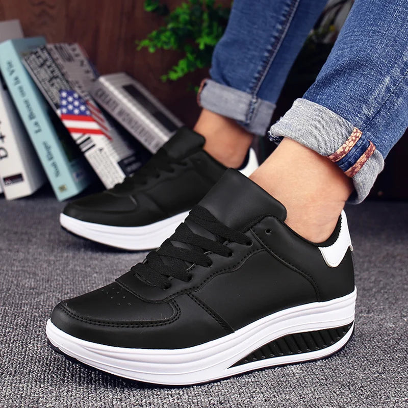Women Sneakers 2022 New Breathable Vulcanize Shoes Waterproof Wedges Platform Woman Sneaker Leather Casual Shoes Zapatos Mujer