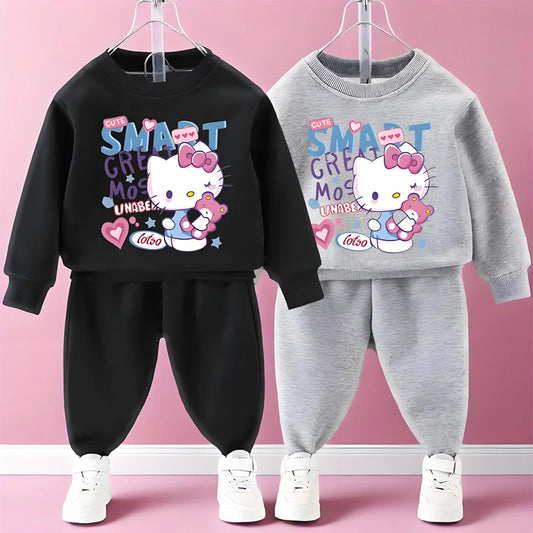 Sanrio Spring Autumn Children's Casual Long Sleeve Sweatshirt Sets Girls Boys Pullover+ Pant 2pcs Suit Kids Sport Clothing Sets