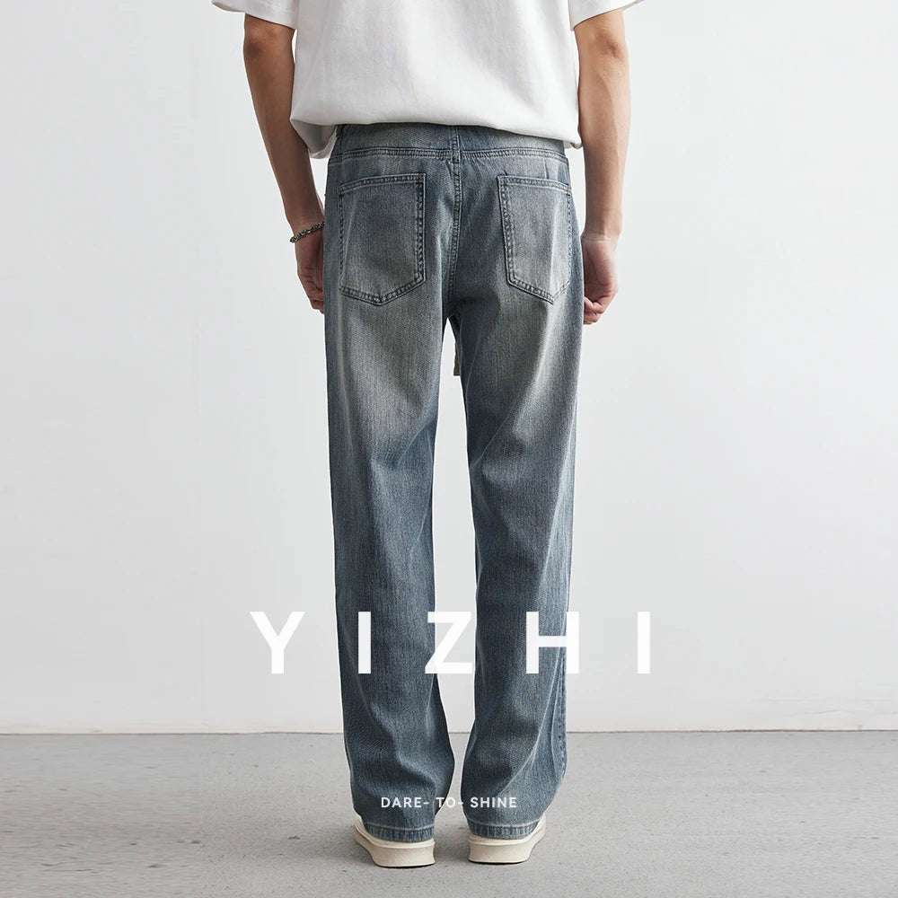 Men's Japanese Retro Jeans 2025 Summer New Fashion Personality Straight Elastic Waist Straight Jeans Loose Casual Jeans Pants
