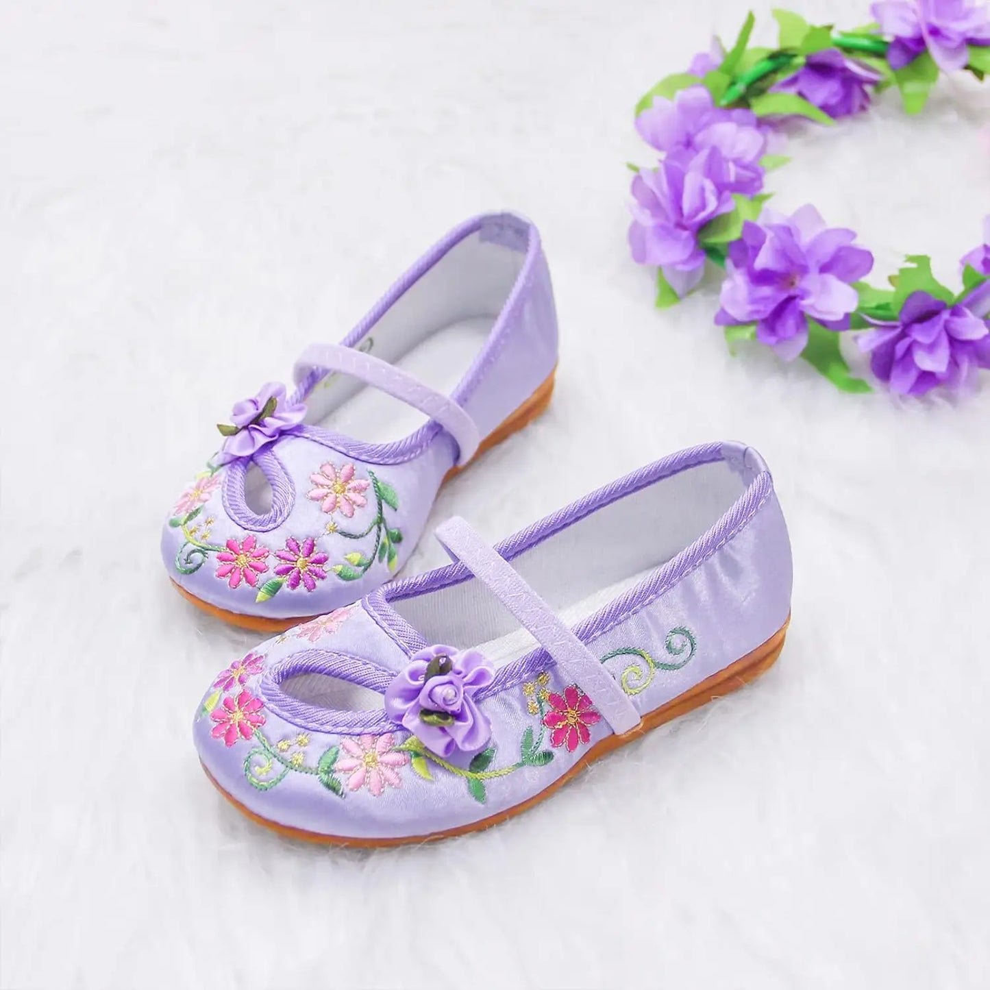 Kids Girl Shoes Dress Up Floral Flats Embroidery Wear Comfortably Chinese Style Children's Baby Shoes Protective Foot Size 25-34