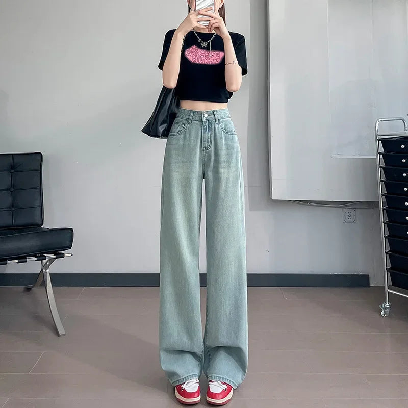 High Waist Loose Fit Short Women's Jeans Straight Leg Wide Leg Denim Pants Summer New Style Embroidery Iceberg Hot Sale Of The S