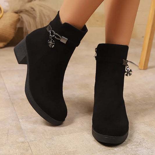 Fashionable New Round Toe Comfortable Casual Work Boots Winter Suede Thick Sole Anti Slip Elegant Short Boots for Women