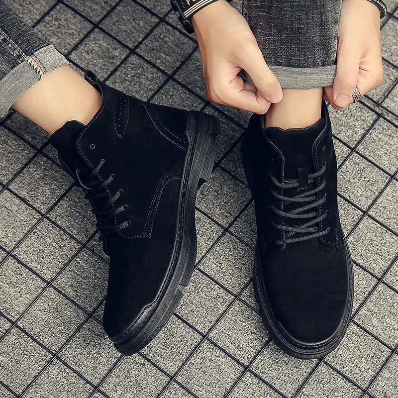 British Style Retro Men Boots High Top Platform Non-slip Wear-resistant Casual Shoes Outdoor Work Driving Boots Botas Hombre New