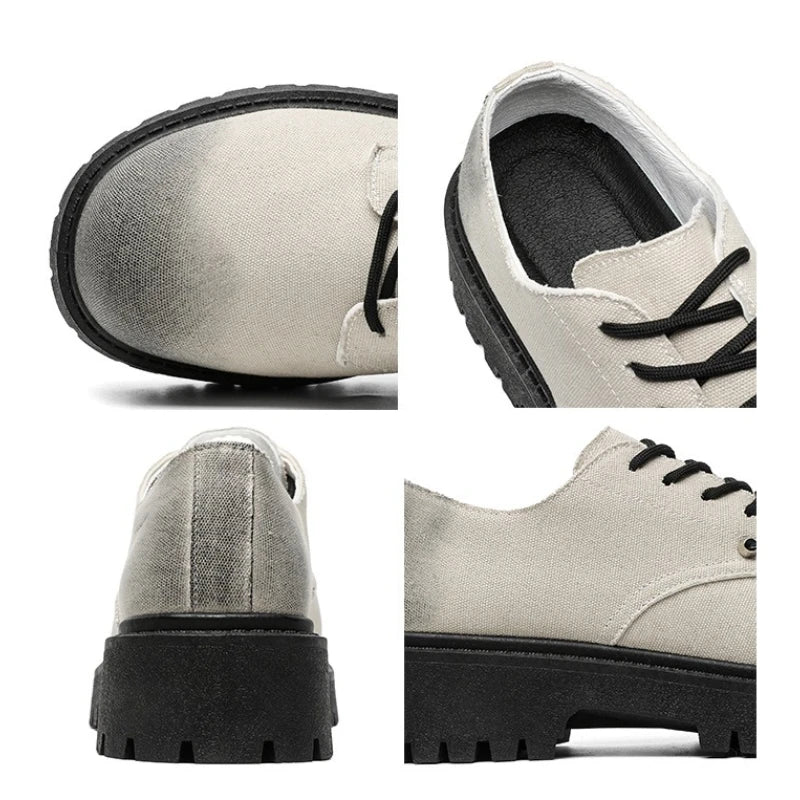New Mens Derby Shoes British-Style Big Round-Toe Chunky Platform Sneakers Original Breathable Casual Shoes for Streetwear &Daily