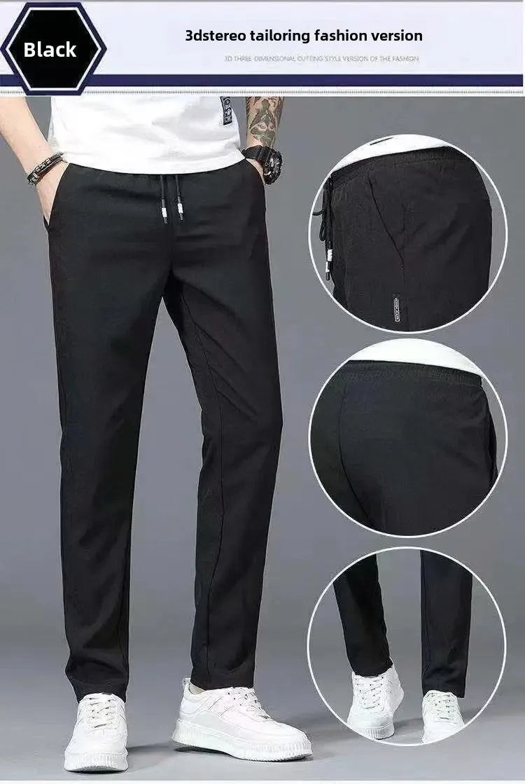 Summer Thin Casual Pants Quick Dry Loose-Fit Plus Size Straight-Leg Pants Elastic Wear-Resistant Sports Ice Silk Trousers For Me