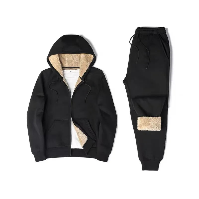 Men's Winter Lamb Velvet Sports Set Thiened Casual Sweatirt Pants Two-Piece Suit Warm Cozy Leisure Wear Long Sve