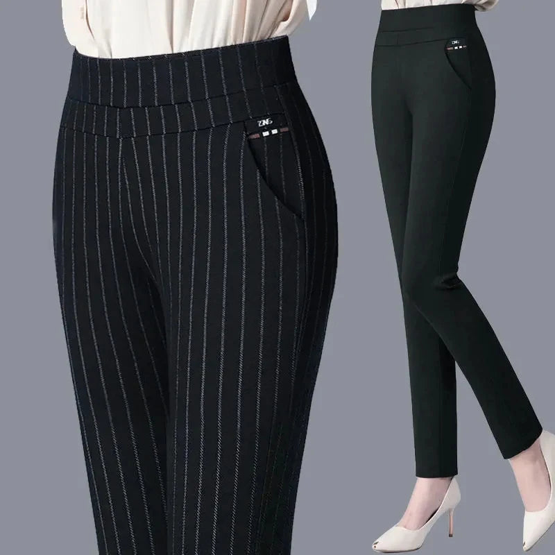 2025 Autumn Winter Casual Elegant Office Slimming Solid Color Fleecing Thick Thin Women's Pants Elastic Waist Tight Pencil Pants