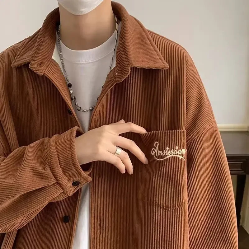 2025 New Retro Lapel Loose Long Sleeve Casual Shirt Jacket Men's Korean Style Trendy Spring Autumn Wear Comfortable Outerwear